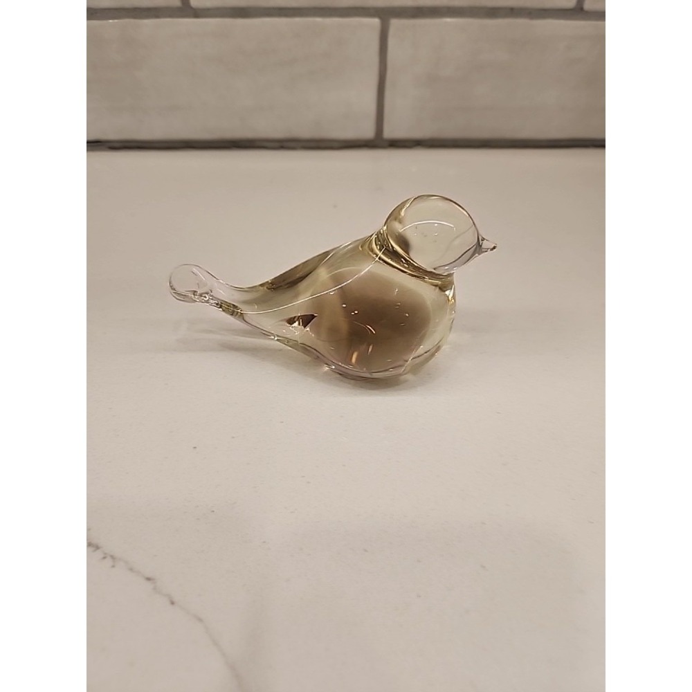 Vintage Pale Yellow Glass Tan Belly Hand Blown Bird Paperweight Trinket‎ 4" Long